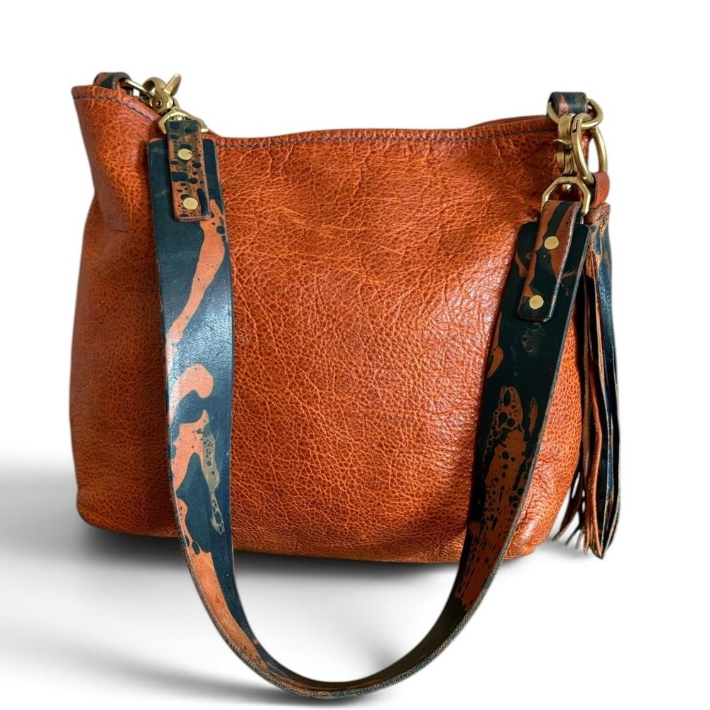 Easten Leathers Handcrafted Cognac Hobo Tote Bag +Dipped Dyed Guitar Style Strap